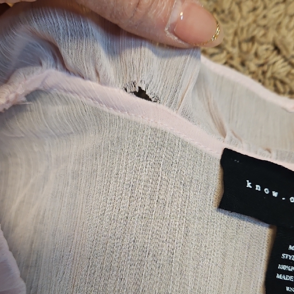 Know One Cares Sheer Mesh Pink Ruffle Wrap Blouse - Picture 6 of 8